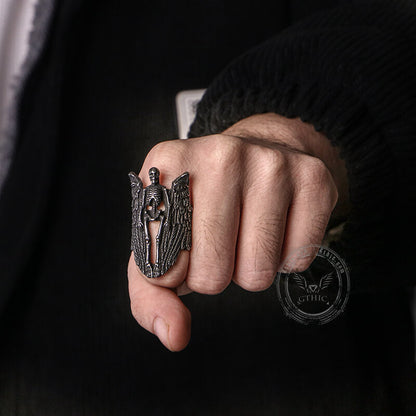 Eye Of Providence Winged Stainless Steel Skull Ring