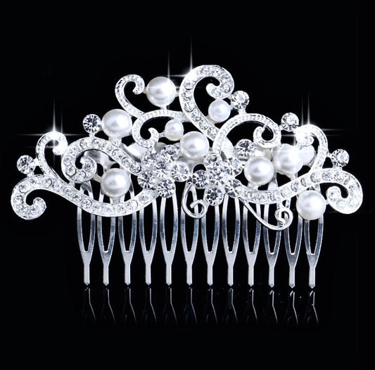 "Florence" - Pearl and Crystal Bridal Hair Comb - Available in Silver and Gold