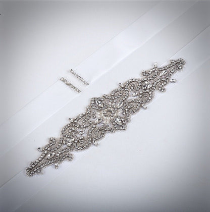Linda - Wedding Silver Crystal and Pearls Belt/Sash