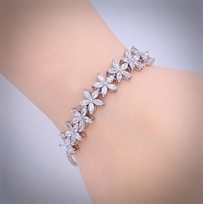 "Lisa" - Cubic Zirconia Adjustable Bracelet - Available in Silver and Rose Gold
