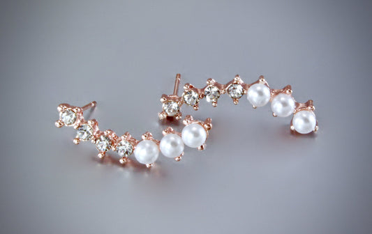Carly - Pearl and Cubic Zirconia Bridal Earrings