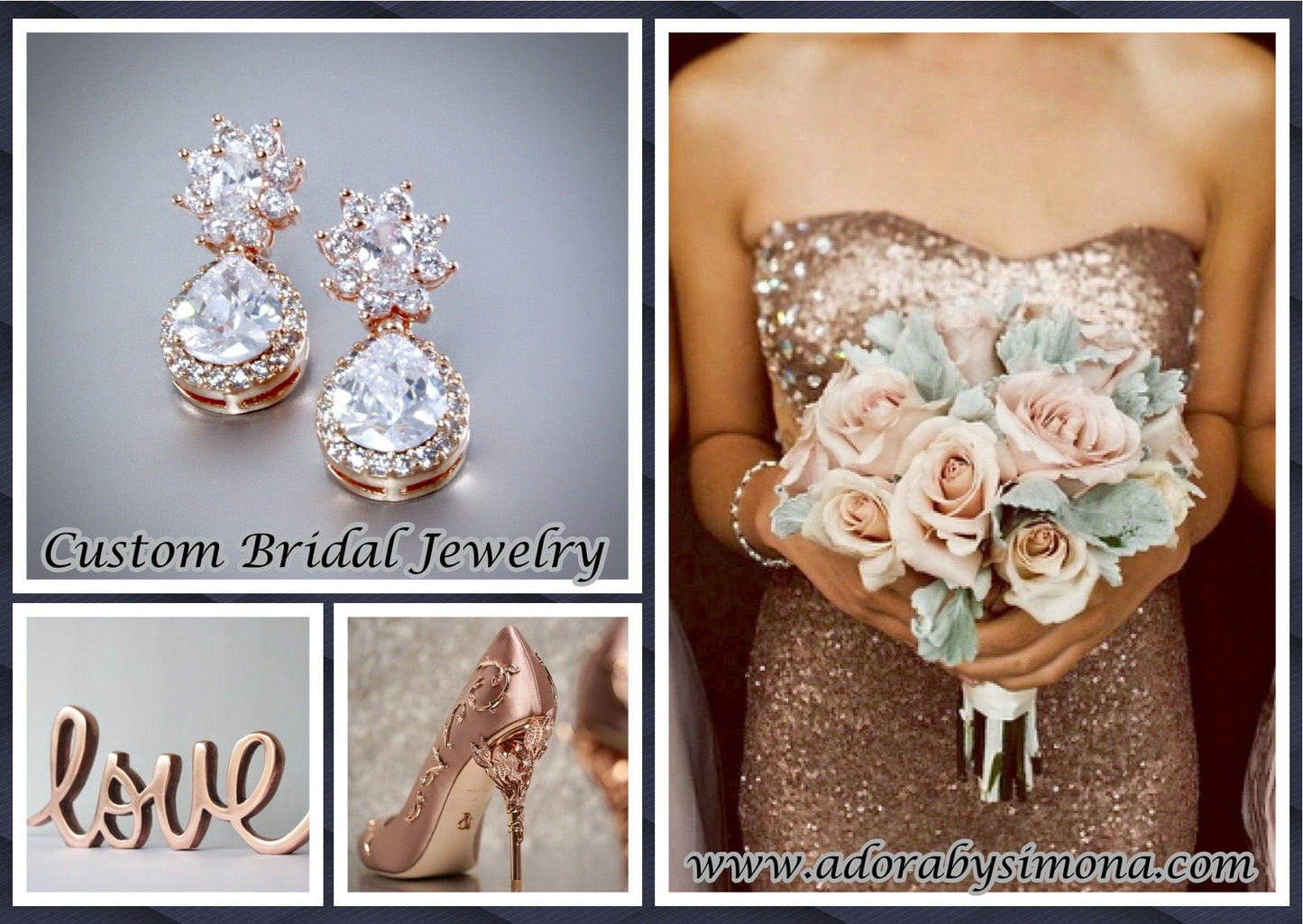 Cassandra - Rose Gold Cubic Zirconia Bridal Earrings