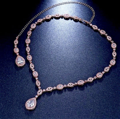 Alexa - Cubic Zirconia Bridal Backdrop Necklace - Available in Silver and Rose Gold