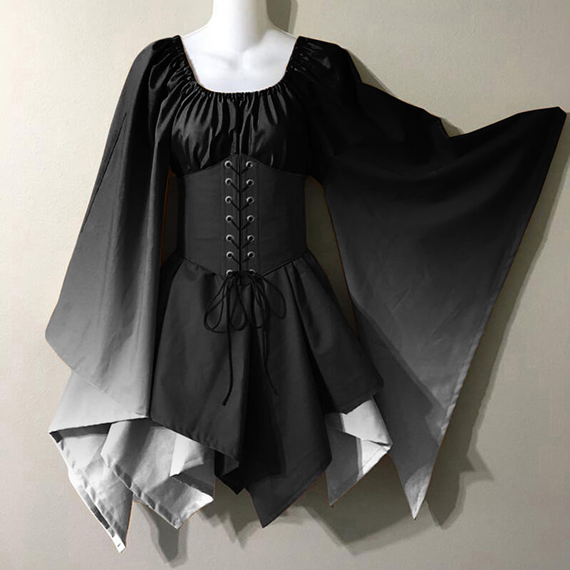 Fairy Trumpet Sleeve Gradient Handkerchief Dress