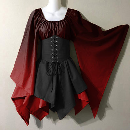 Fairy Trumpet Sleeve Gradient Handkerchief Dress