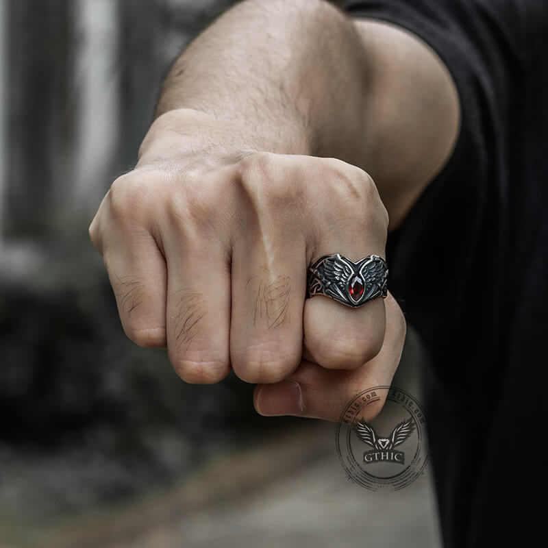 Fallen Angel Wing Demon Eye Stainless Steel Ring