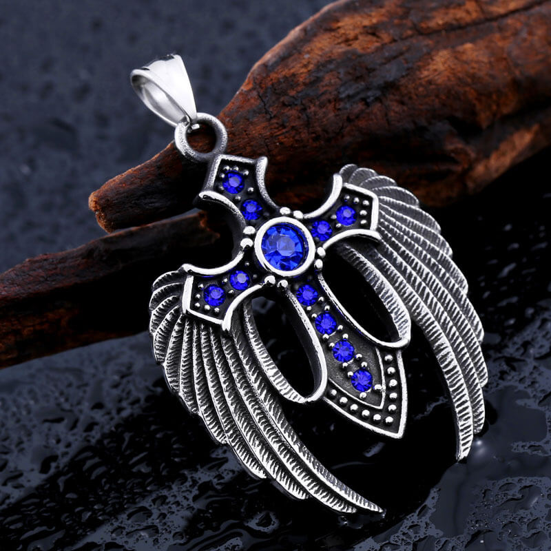 Fallen Angel Wings Stainless Steel Gem Pendant