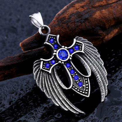 Fallen Angel Wings Stainless Steel Gem Pendant