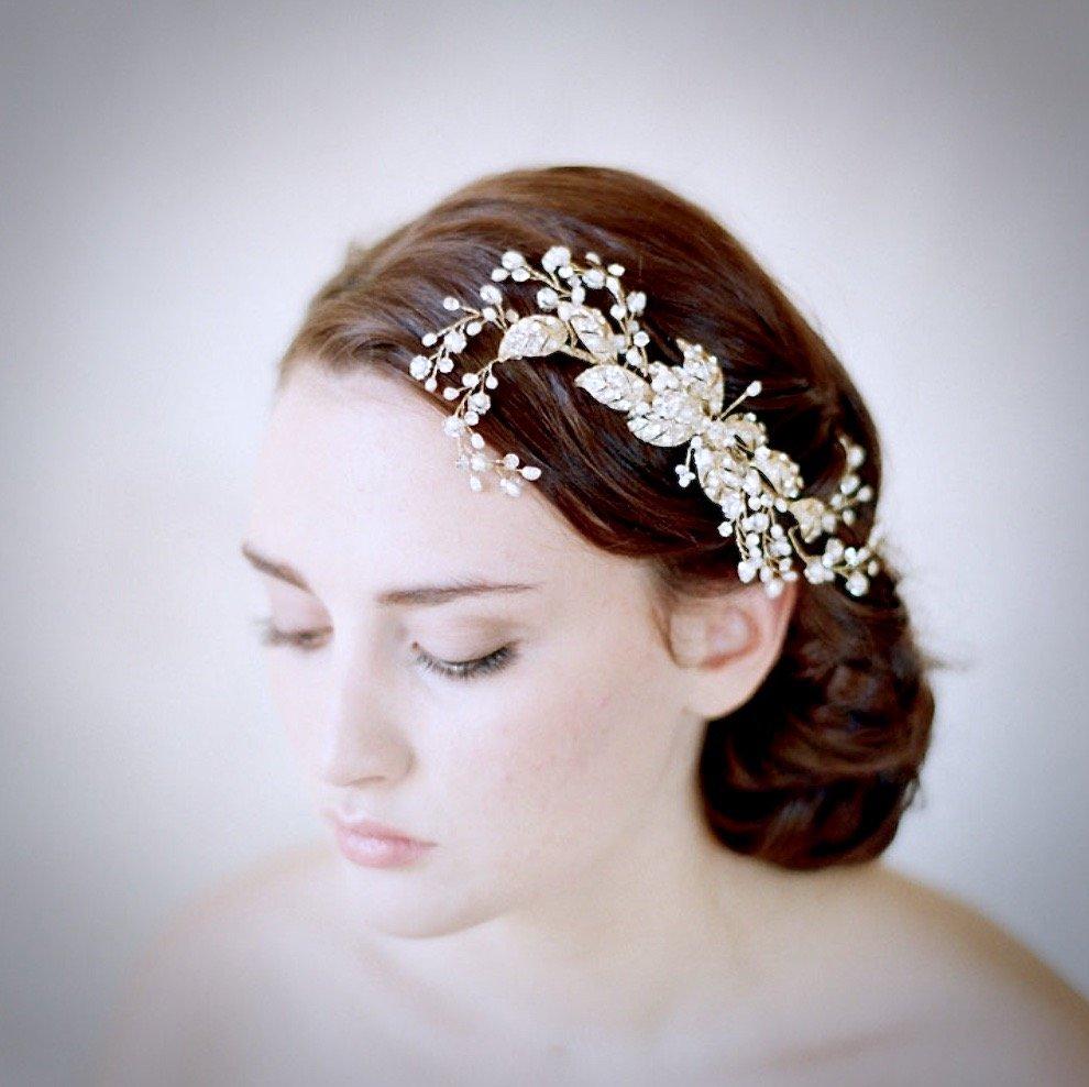 Lynn - Pearl and Crystal Bridal Hair Comb - Available in Rose Gold, Silver and Yellow Gold