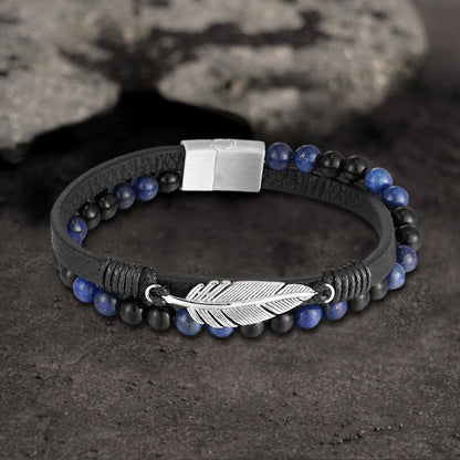 Feather Tiger’s Eye Leather Beaded Bracelet