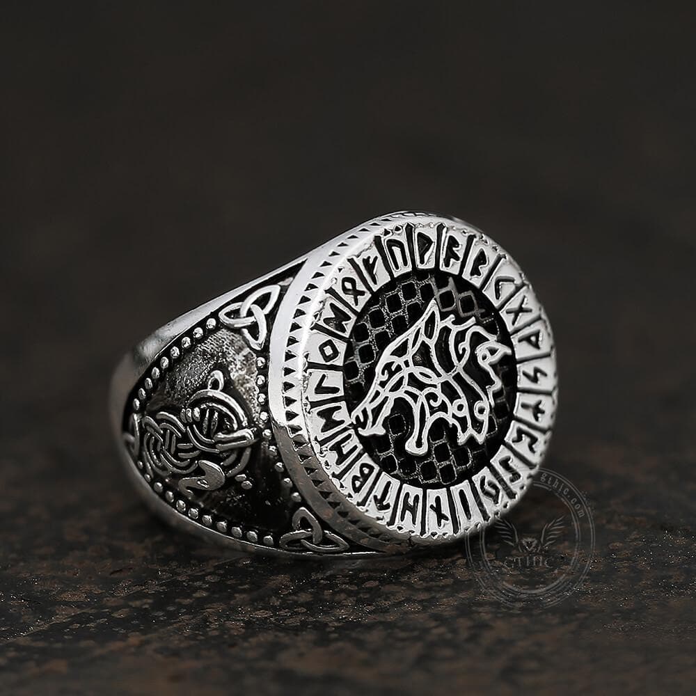 Fenrir Wolf Amulet Signet Viking Ring