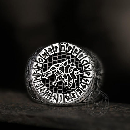 Fenrir Wolf Amulet Signet Viking Ring