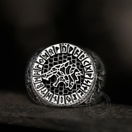 Fenrir Wolf Amulet Signet Viking Ring