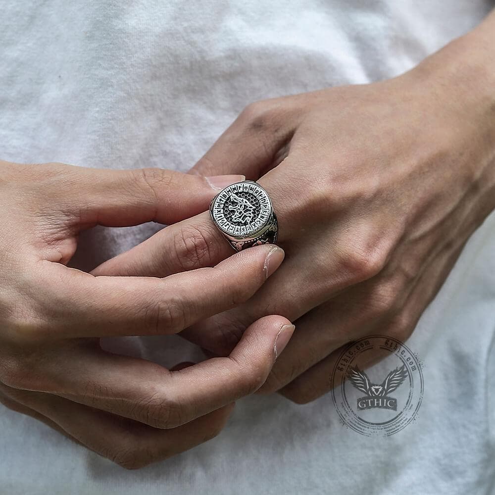 Fenrir Wolf Amulet Signet Viking Ring