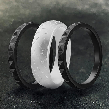 Fish Scale 3-Piece Stacking Silicone Band Ring