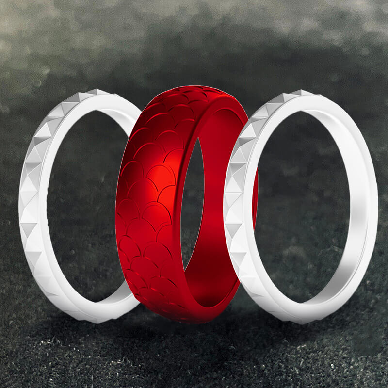 Fish Scale 3-Piece Stacking Silicone Band Ring