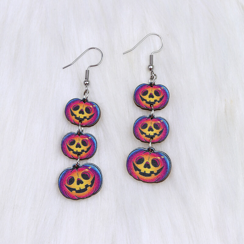 Flame Pumpkin Wood Halloween Earrings