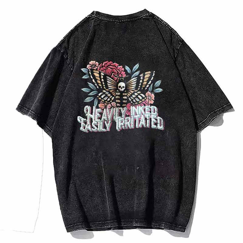 Floral Moth Heavily Inked Gothic T-shirt