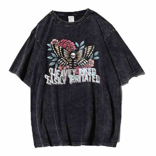 Floral Moth Heavily Inked Gothic T-shirt