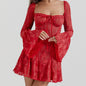 Floral Pattern Lace Tie Front Mini Dress