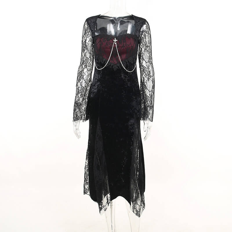 Floral Pattern Polyester Gothic Cheongsam Dress