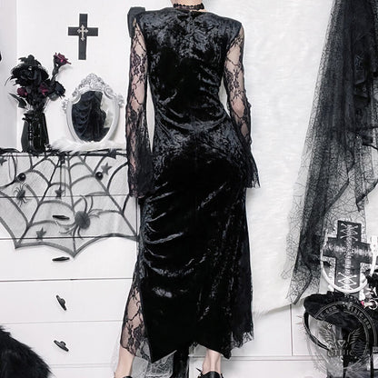 Floral Pattern Polyester Gothic Cheongsam Dress