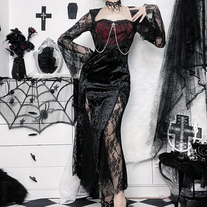 Floral Pattern Polyester Gothic Cheongsam Dress