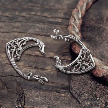 Floral Pattern Stainless Steel Elf Ear Cuff