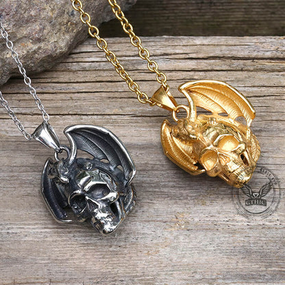 Flying Dragon Skull Stainless Steel Pendant
