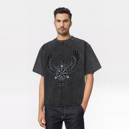 Flying Raven Viking Symbols Washed T-shirt