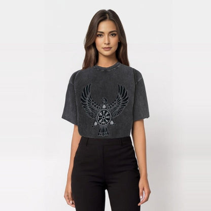 Flying Raven Viking Symbols Washed T-shirt
