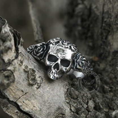 Free Soul Never Dies Flower Skull Stainless Steel Wedding Ring