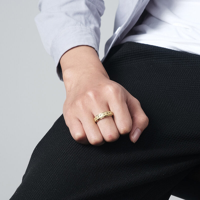 Frosted Hollow Star Moon Stainless Steel Spinner Ring