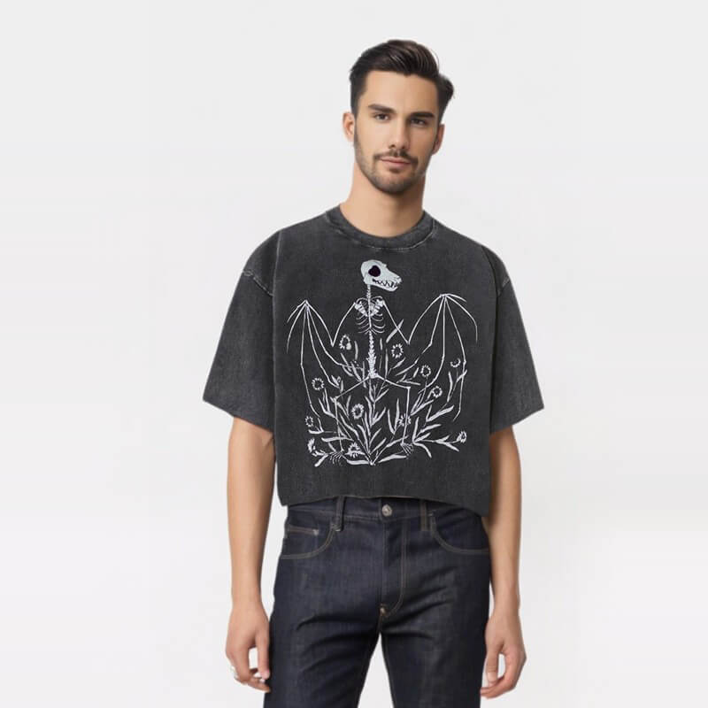 Fruit Bat Skeleton Washed Gothic T-shirt
