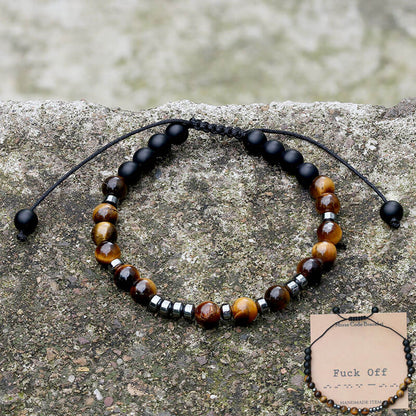 Fuck Off Tiger Eye Morse Code Braided Bracelet
