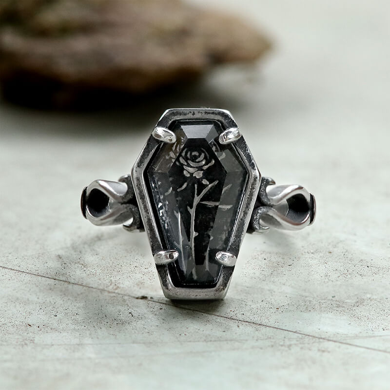Funeral Of Rose Stainless Steel Coffin Ring