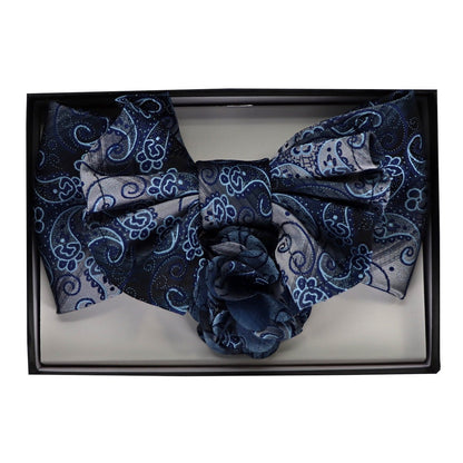 Vittorio Farina Men's Design XL Bow Tie, Pocket Square and Flower Lapel Pin in Gift Box