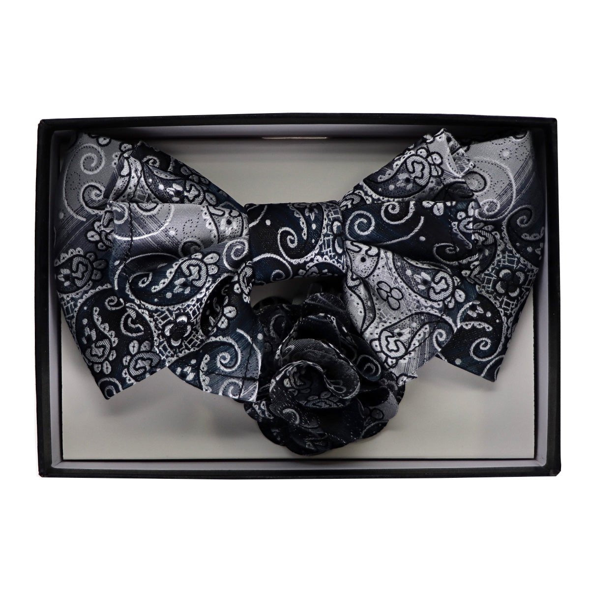 Vittorio Farina Men's Design XL Bow Tie, Pocket Square and Flower Lapel Pin in Gift Box