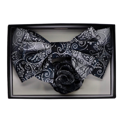 Vittorio Farina Men's Design XL Bow Tie, Pocket Square and Flower Lapel Pin in Gift Box