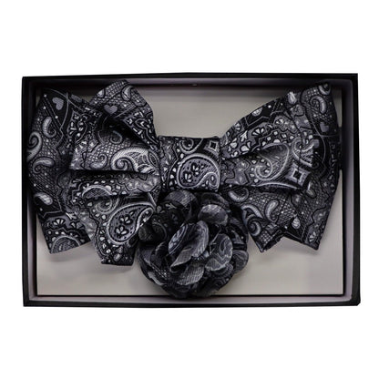 Vittorio Farina Men's Design XL Bow Tie, Pocket Square and Flower Lapel Pin in Gift Box