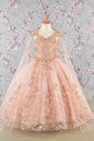3-D Butterfly Sequin Mesh Kids Dress w/ Detachable Long Mesh Cape