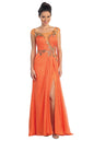 Pleated Long Dress with Side Slit and Jewel Detailing