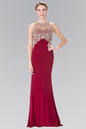 Floor Length Dress with Jewel Embellished Sheer Bodice and Back