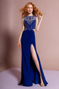 Jersey Long Dress with Side and Back Cutout and Side Slit