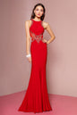 Illusion Back Floor Length Dress with Sheer Side Cut Outs