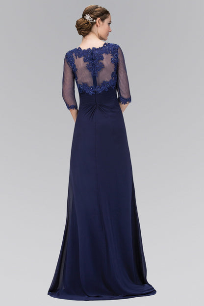Chiffon Long Dress with Sheer Sleeve and Back