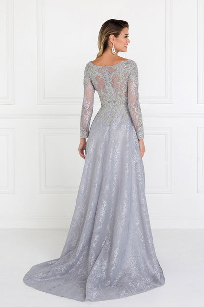Lace A-Line Long Dress with Long Sleeves