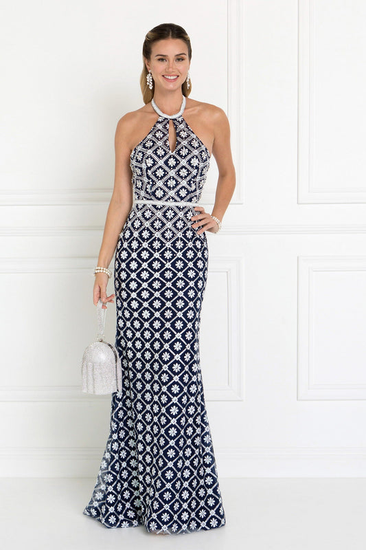 Tulle Halter Mermaid Long Dress with Jewels Embellished