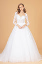 Illusion V-Neck Embroidered Mesh Wedding Gown w/ Sequin Lining
