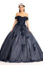 3D Floral Applique and Jewel Embellished Glitter Mesh Quinceanera Dress